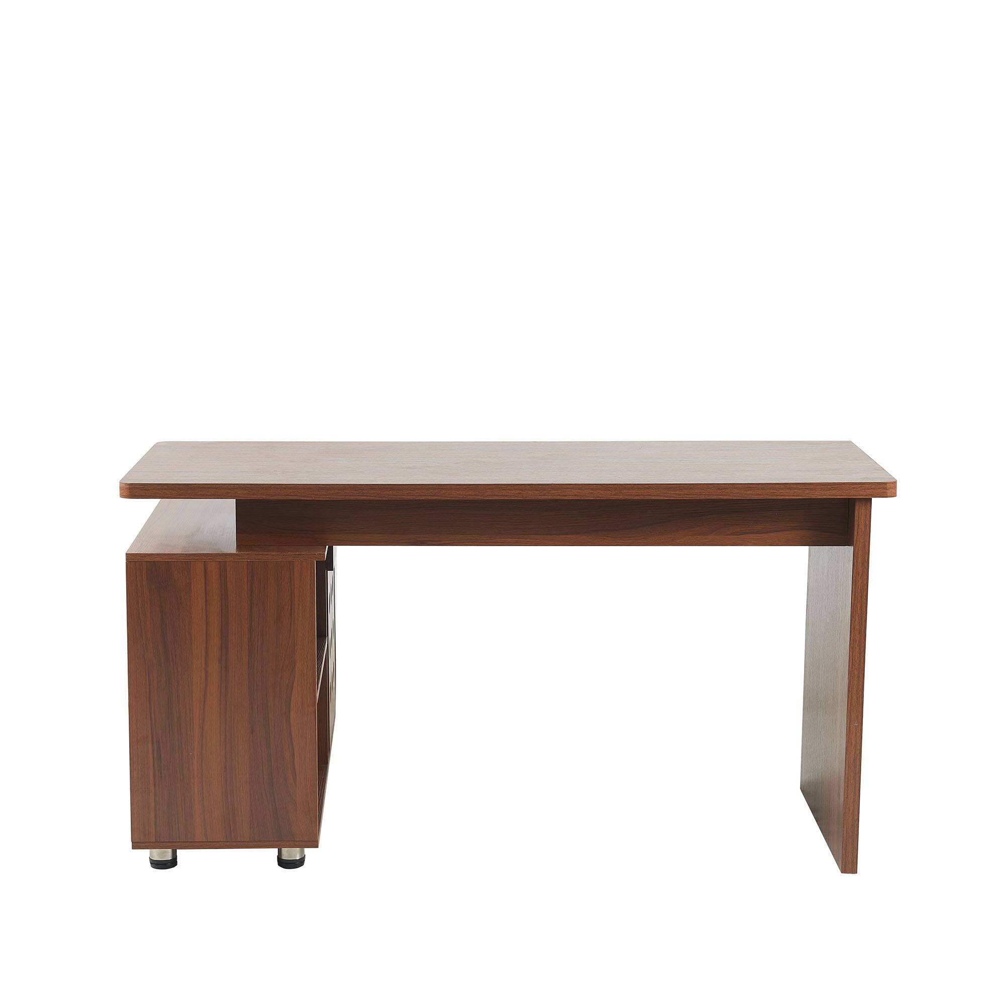 Alt View 2. GOODSILO - 55.1"" L-Shaped Executive Desk with Height Adjustment, Storage Drawers & Cabinet - Walnut.