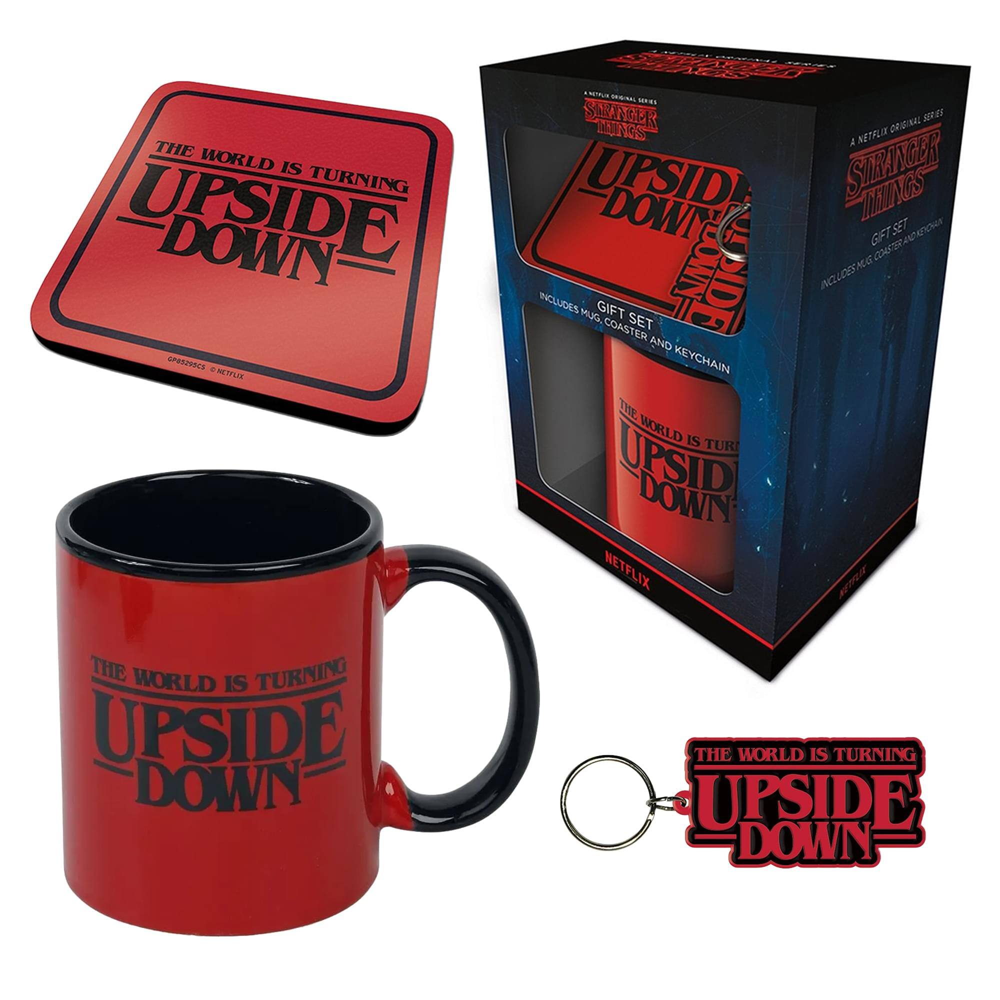 The World is Turning Upside Down - Stranger Things Original Series - Netflix  
Gift Set Includes Mug, Coaster and Keychain