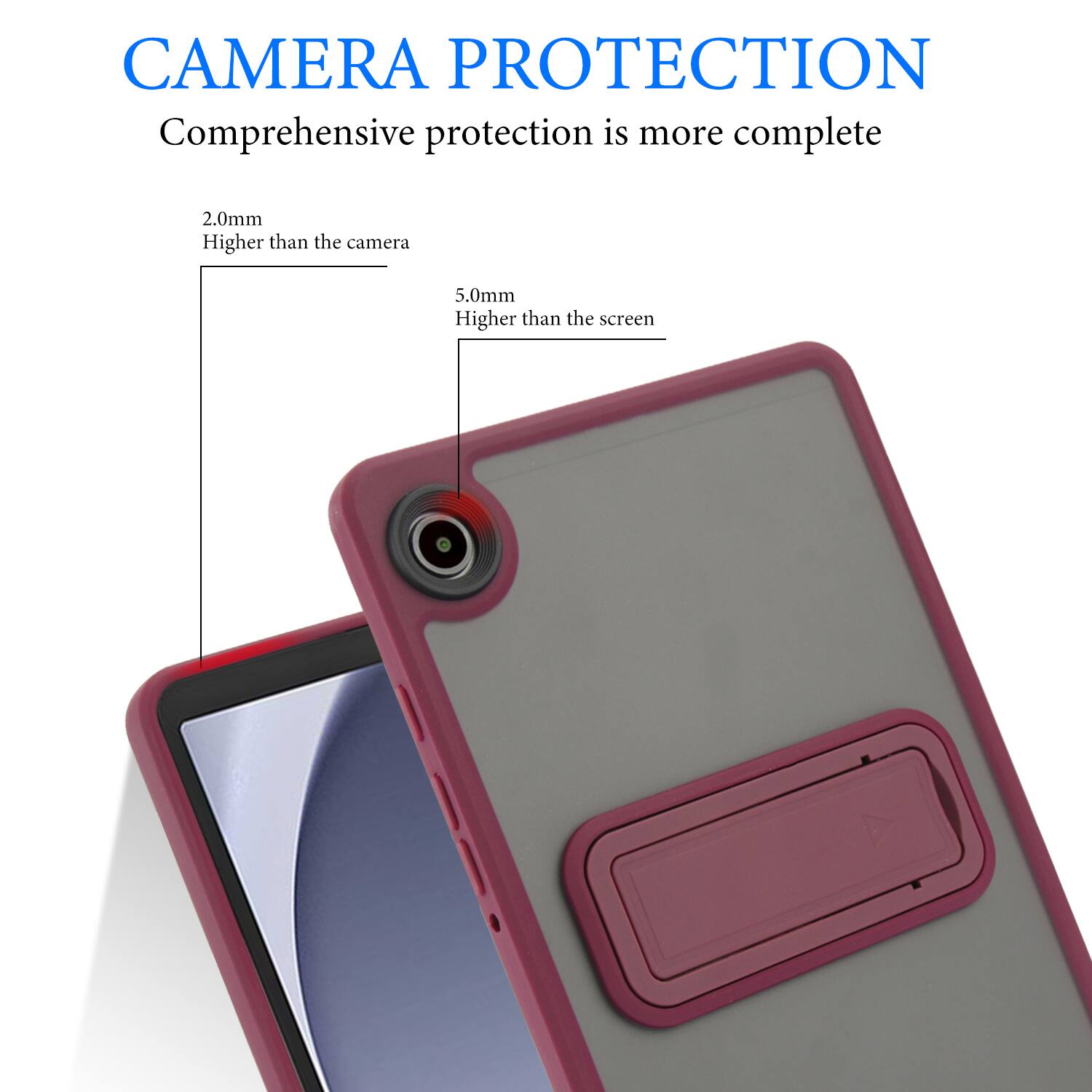 CAMERA PROTECTION  
Comprehensive protection is more complete

2.0mm  
Higher than the camera

5.0mm  
Higher than the screen