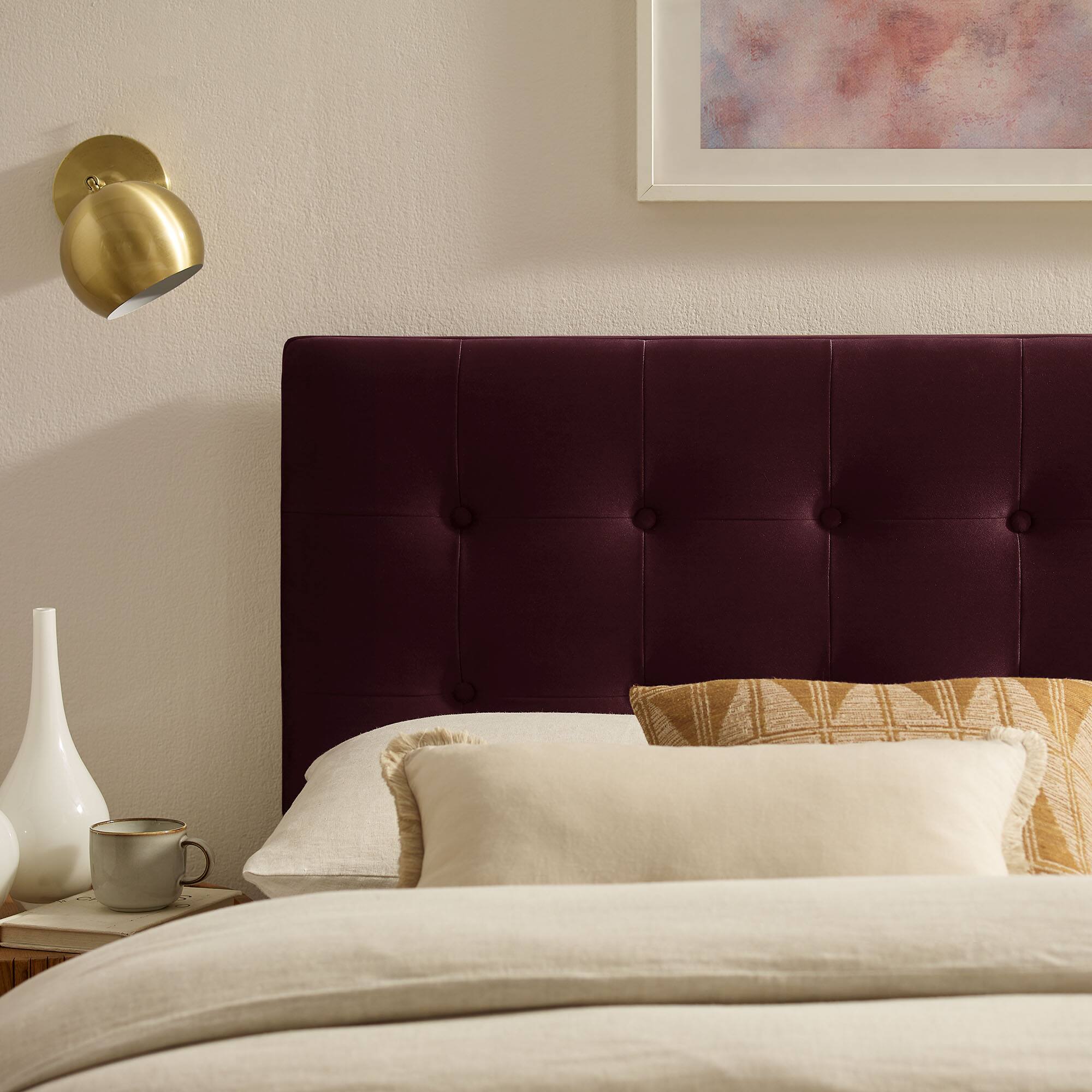 Alt View 1. Modway - Emily Stain-Resistant Performance Velvet King Size Headboard - Mulberry.
