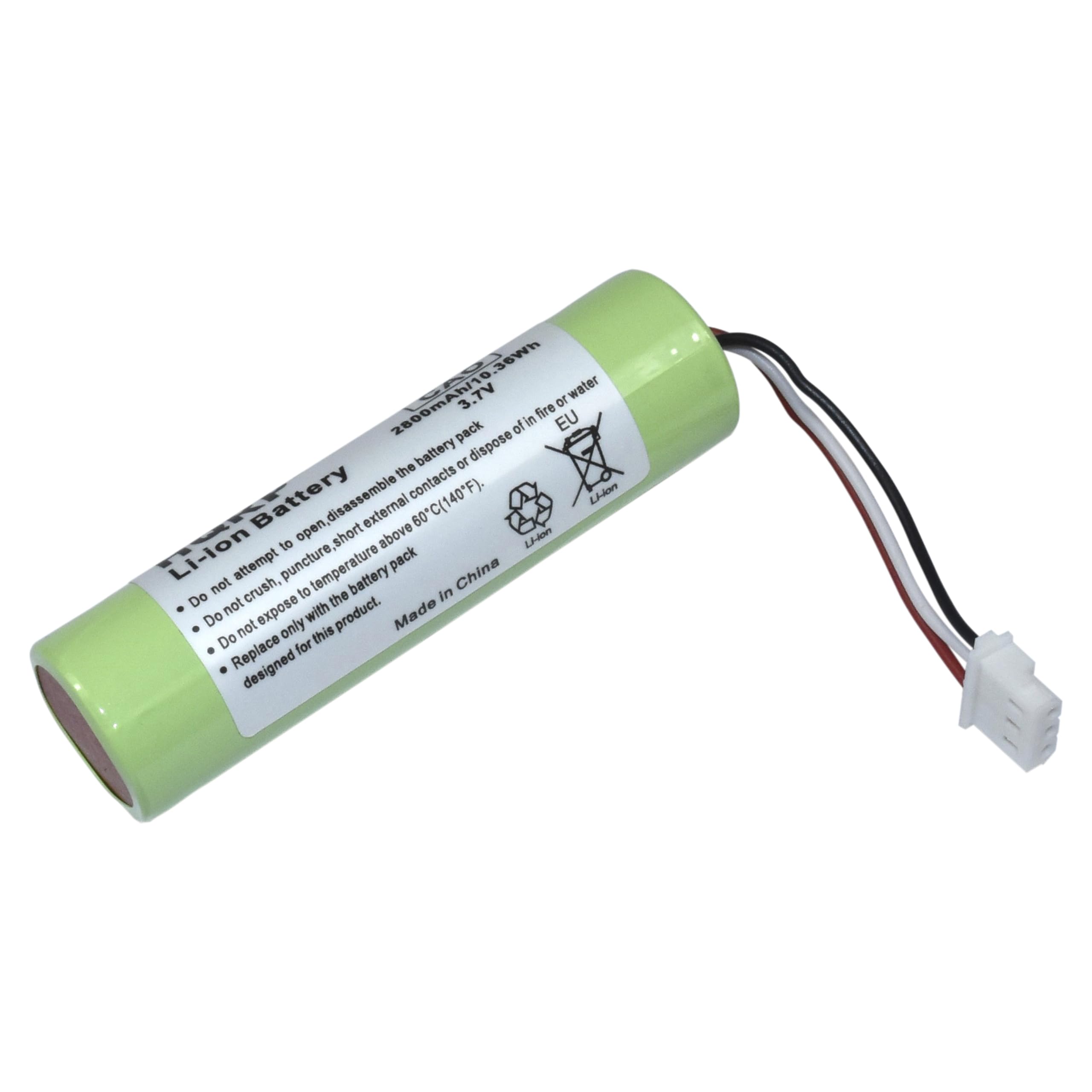 3.7V Li-ion Battery  
2800mAh  
Do not open, disassemble the battery or dispose of it in fire or water.  
Do not attempt to puncture, crush, or expose to temperature above 60°C (140°F).  
Do not expose to temperature below -20°C (-4°F).  
Do not short the contacts or dispose of in fire.  
Replace only with the battery pack designed for this product.  
Made in China  
EU