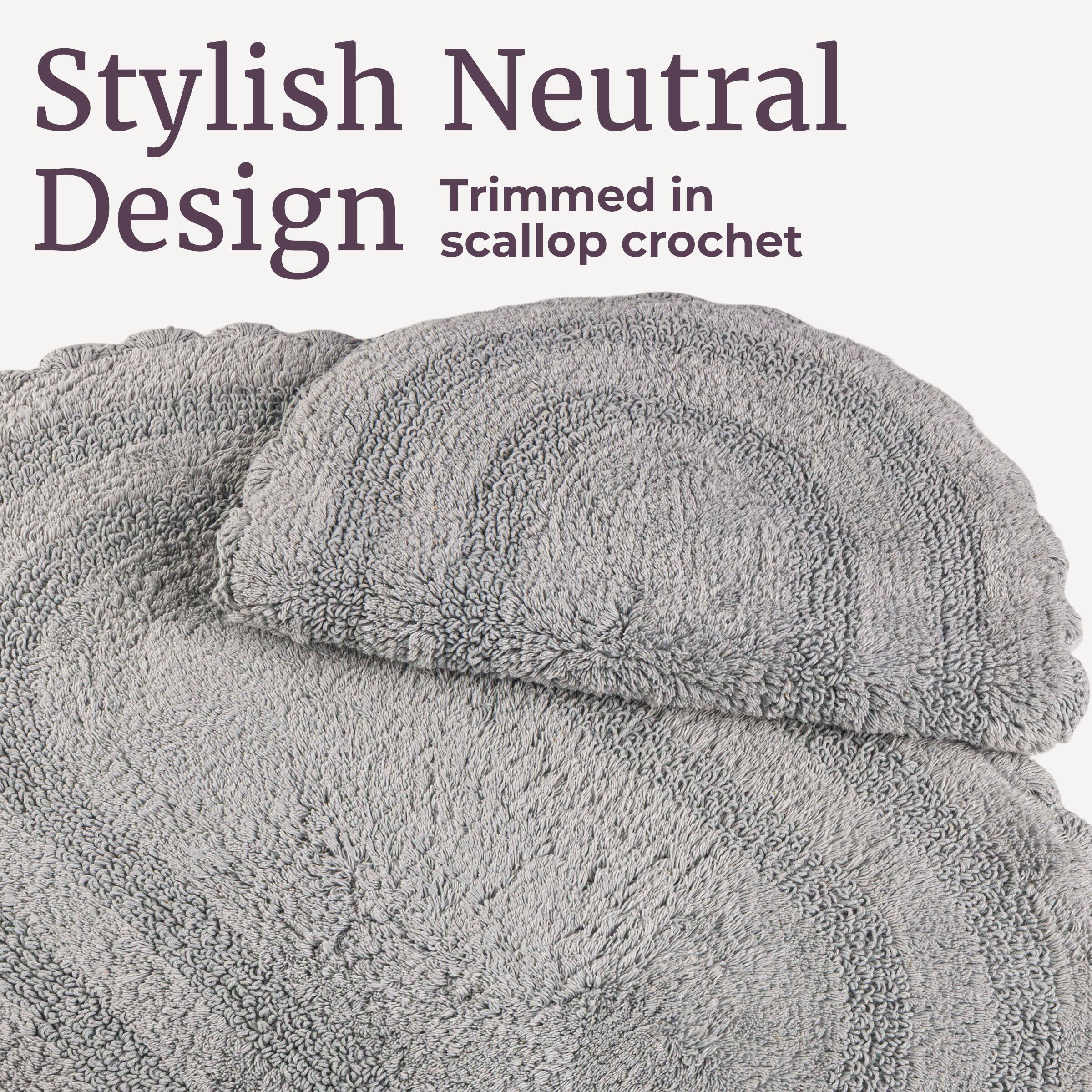 Stylish Neutral Design  
Trimmed in scallop crochet