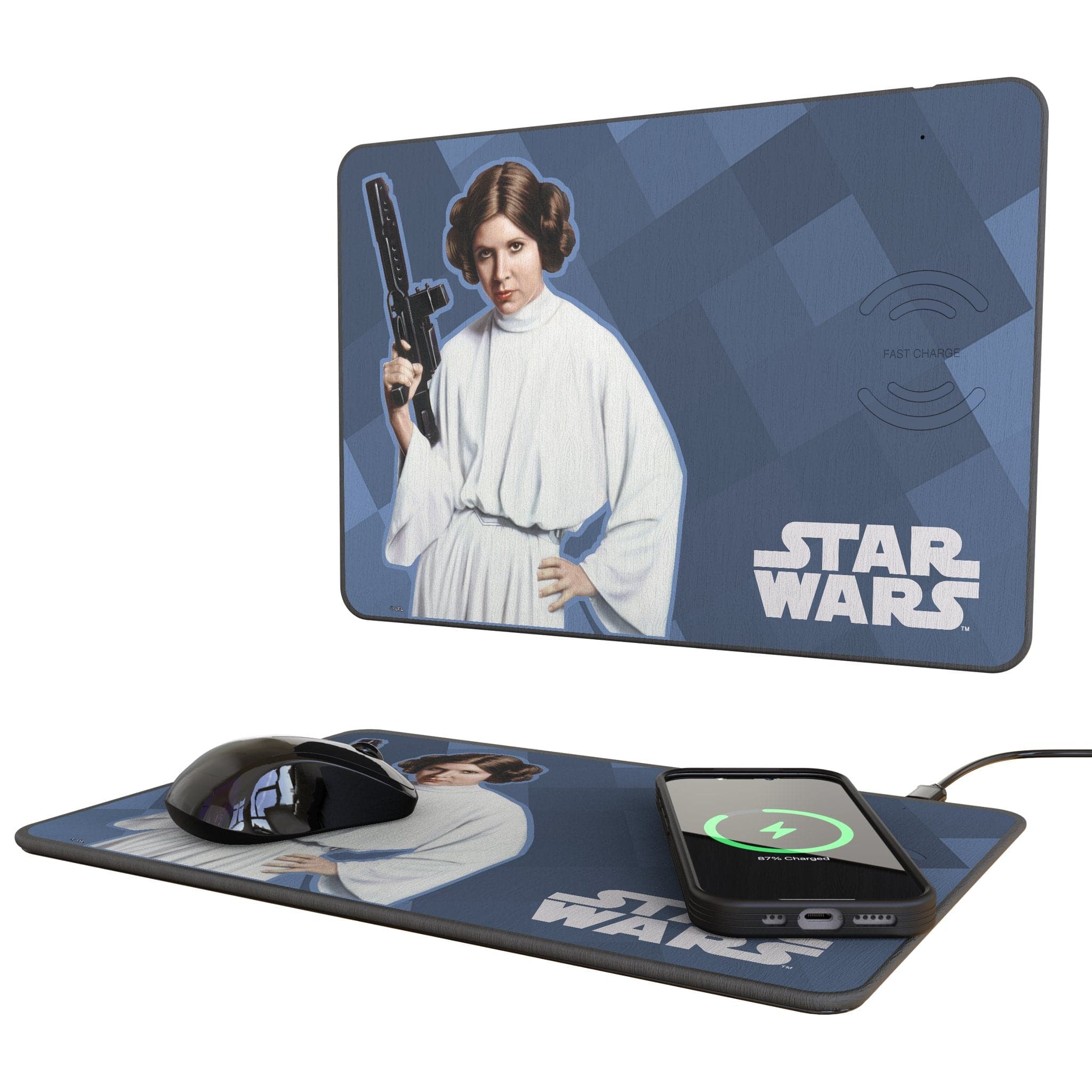 Keyscaper - Star Wars: A New Hope Color Block 15-Watt Wireless Charger and Mouse Pad - Princess Leia Organa