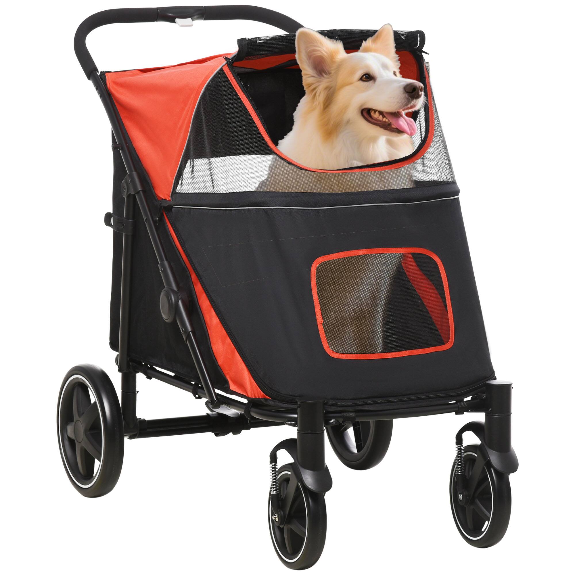 Front. Pawhut - Dog Stroller, for Dogs up to 66 Lbs, 23.5" Body Length, One-Click Foldable, Storage, Shock Wheels, Mesh, Leash.