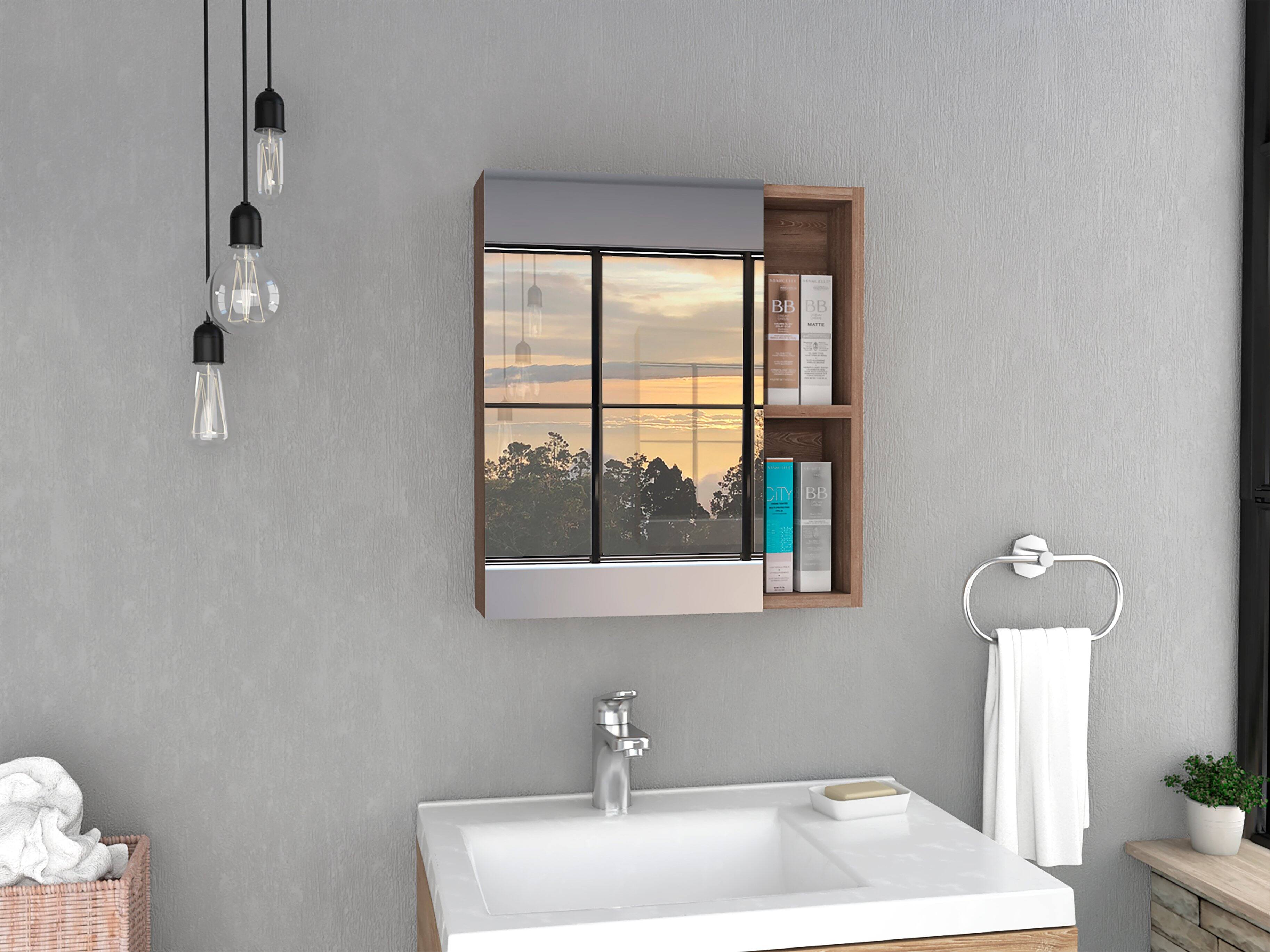 Angle. TuHome - Labelle Medicine Cabinet With Mirror, Five Internal Shelves, Single Door - Pine.