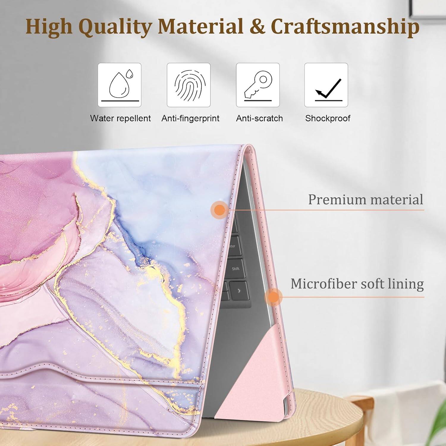 High Quality Material & Craftsmanship

- Water repellent
- Anti-fingerprint
- Anti-scratch
- Shockproof

Premium material

Microfiber soft lining