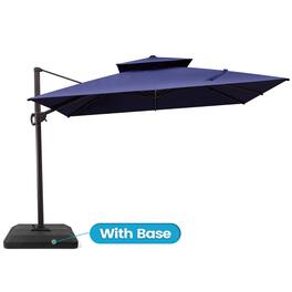 Crestlive Products - 10x10ft Aluminum Double Top Crank Cantilever Patio Umbrella with Base - Navy blue