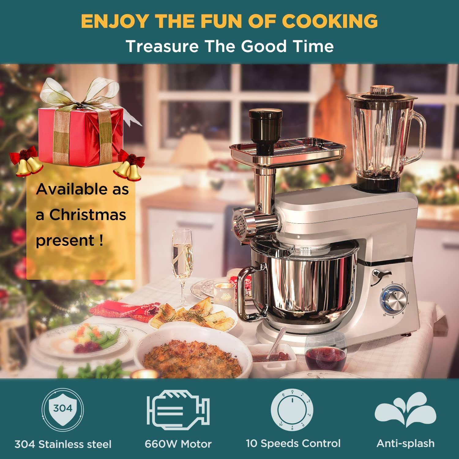 ENJOY THE FUN OF COOKING  
Treasure The Good Time  

Available as a Christmas present!  

304 Stainless steel  
660W Motor  
10 Speeds Control  
Anti-splash