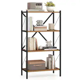 Gymax - 4-Tier Bookshelf Industrial Bookcase w/Heavy-Duty Metal Frame for Living Room Walnut - Brown
