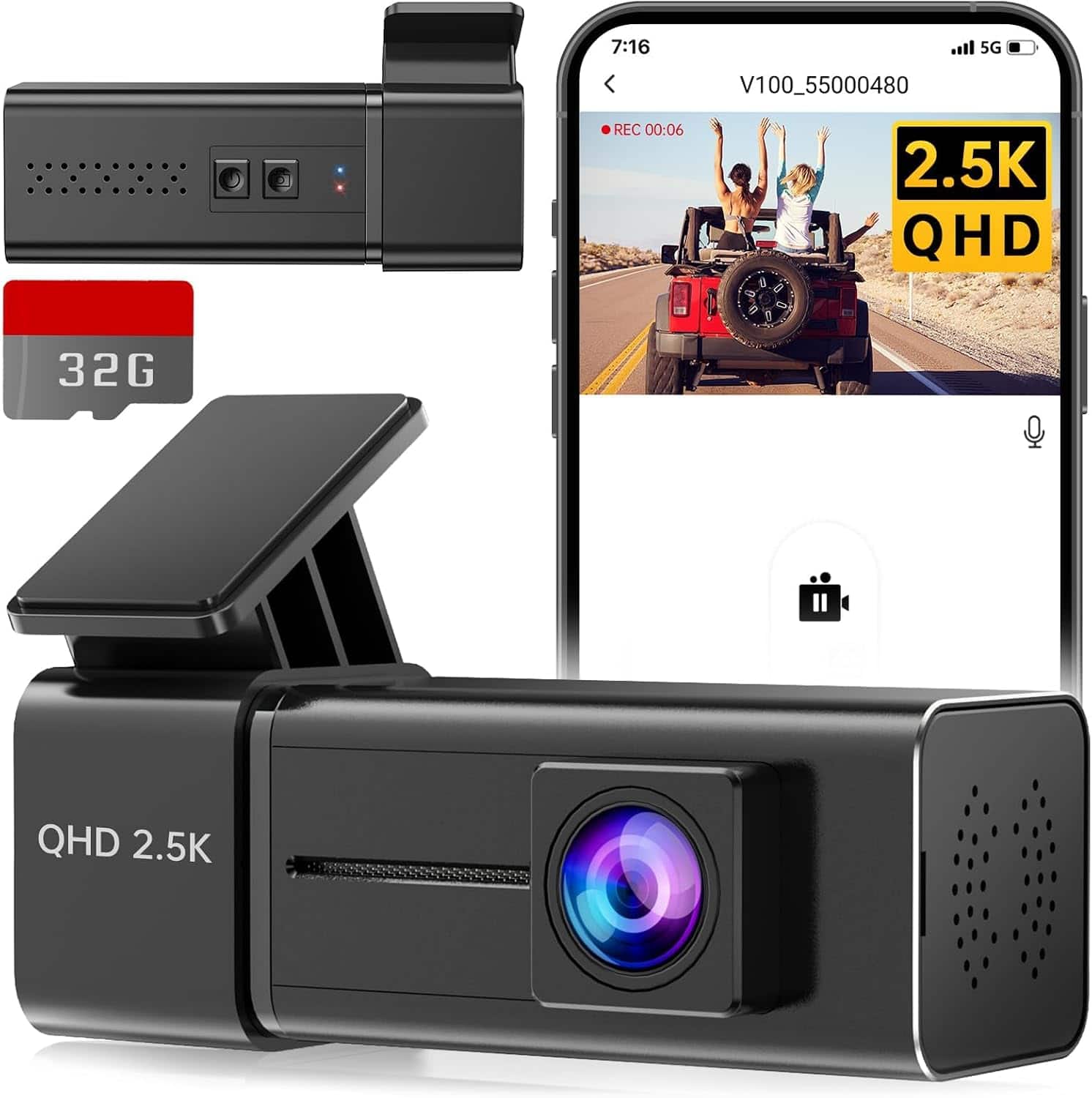 2.5K Dash Cam Front, WiFi Dash Camera for Cars with App E-YEEGER Mini Hidden Design, Night Vision, 170° Lens - Black