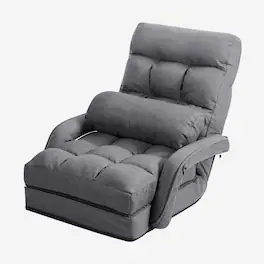 Gymax - Folding Lazy Sofa Floor Chair Sofa Lounger Bed with Armrests and Pillow Grey - Gray
