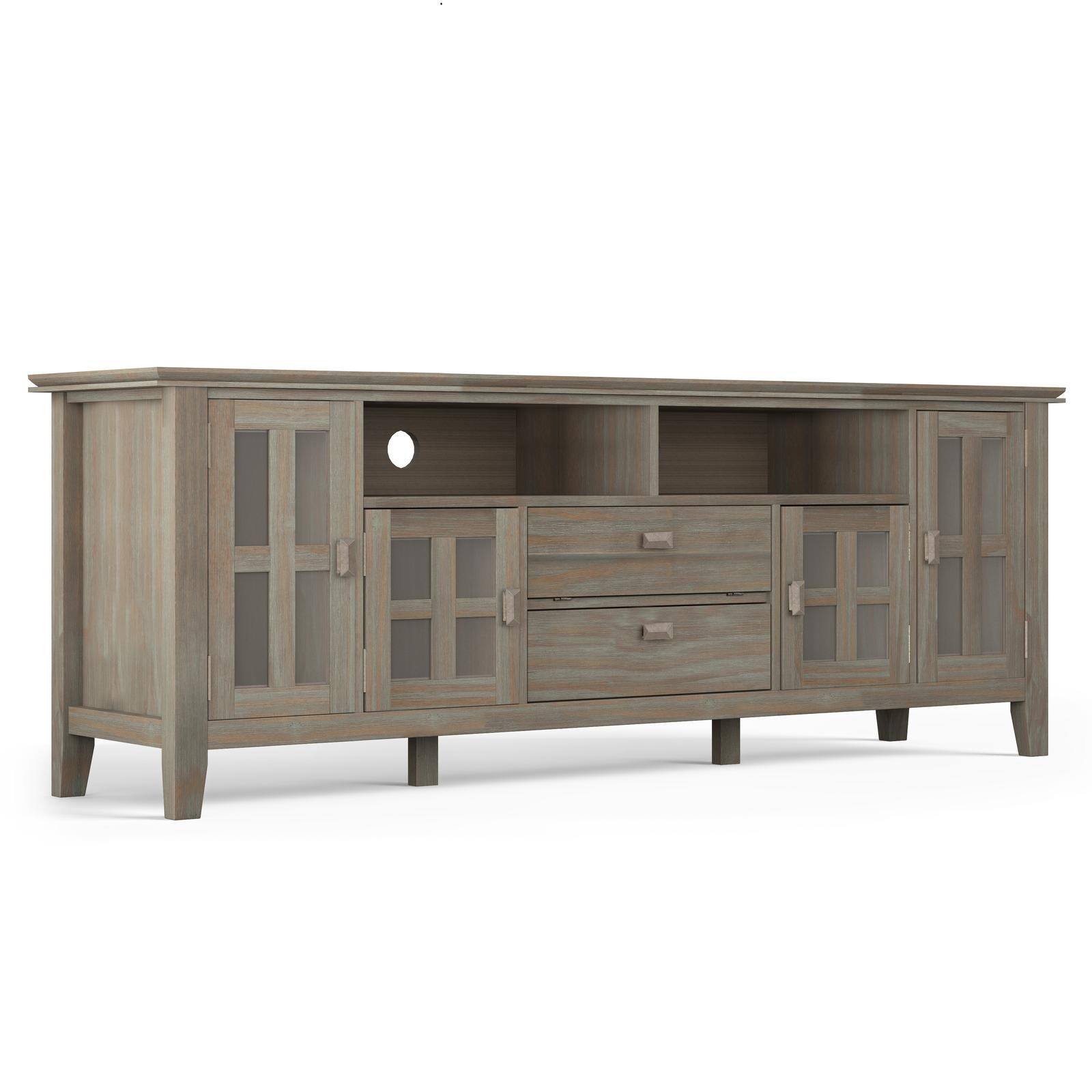 Angle. Spaco - Spaco Farmhouse Solid Wood TV Stand for 80" TVs, with 4 Glass Door Cabinets, 2 Drawer, Open Shelves and Cable Management - Light Brown.
