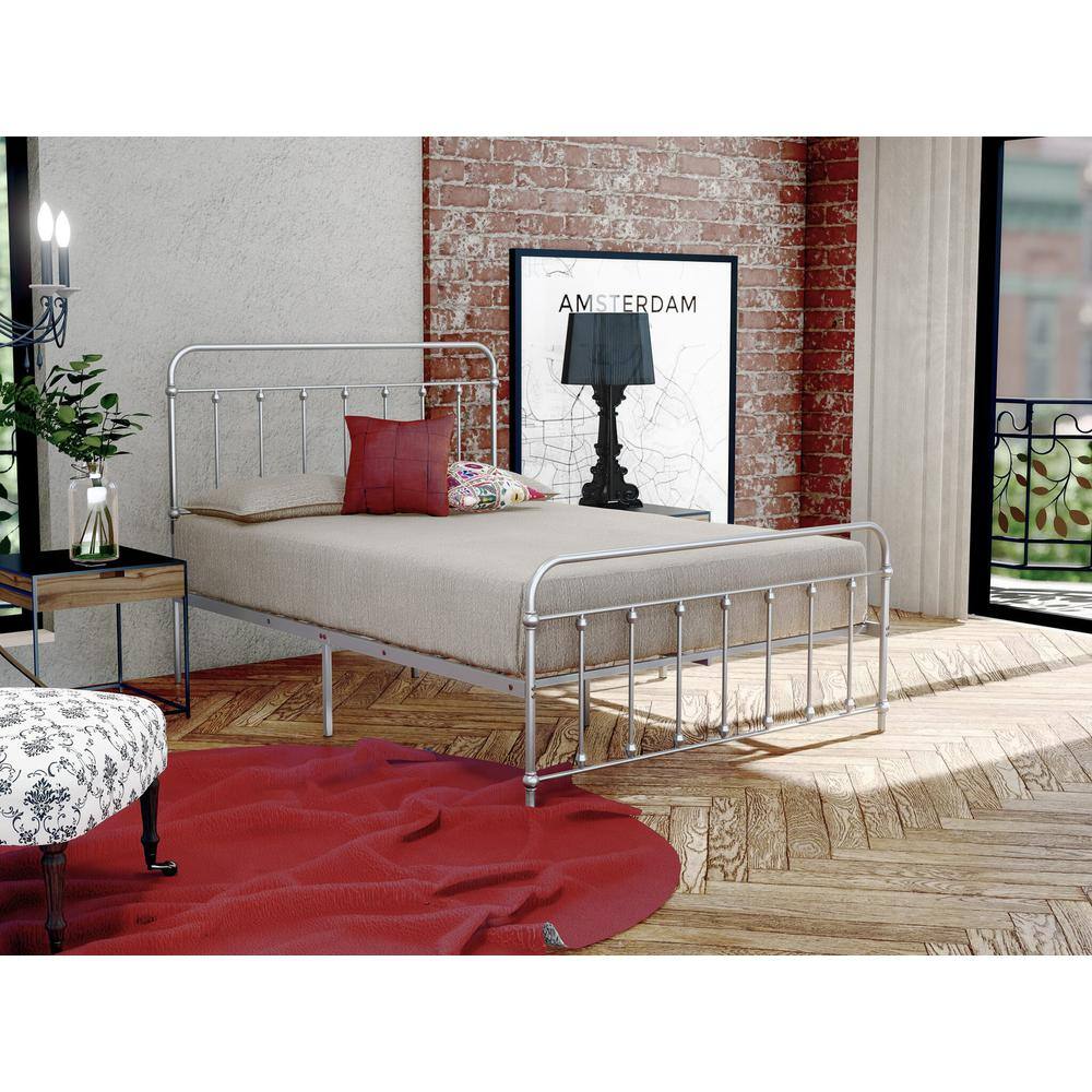 Alt View 3. East West Furniture - Garland Full Bed Frame with 6 Metal Legs - Magnificent Bed Frame in Powder Coating Silver Color - Silver.