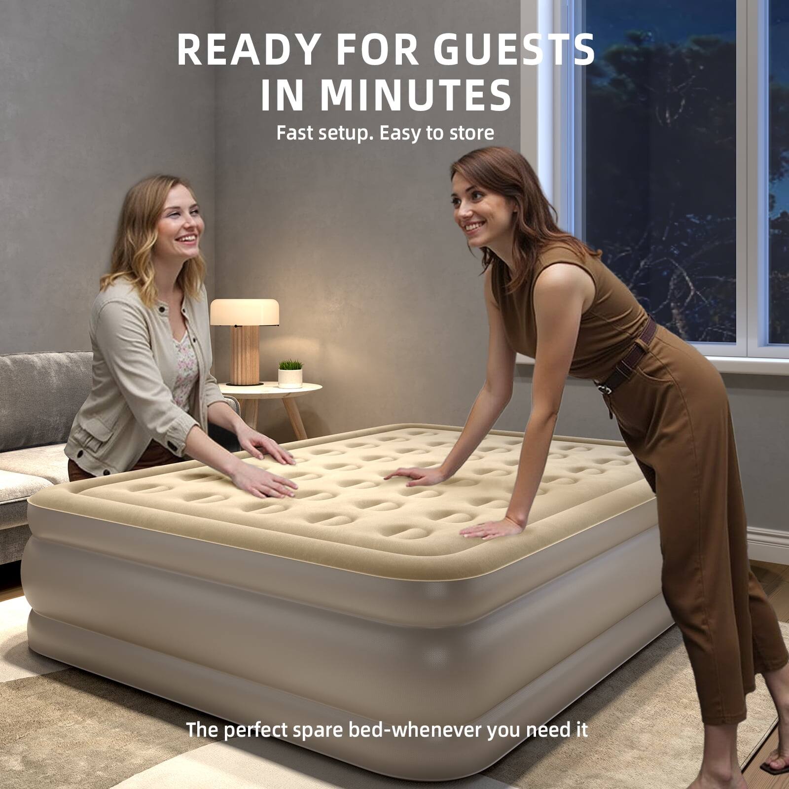 READY FOR GUESTS IN MINUTES  
Fast setup. Easy to store  
The perfect spare bed-whenever you need it