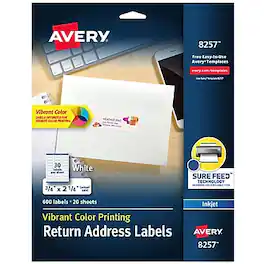 Avery - Sure Feed Inkjet Return Address Labels, 3/4" x 2-1/4", 600 Labels/Pack - Matte White