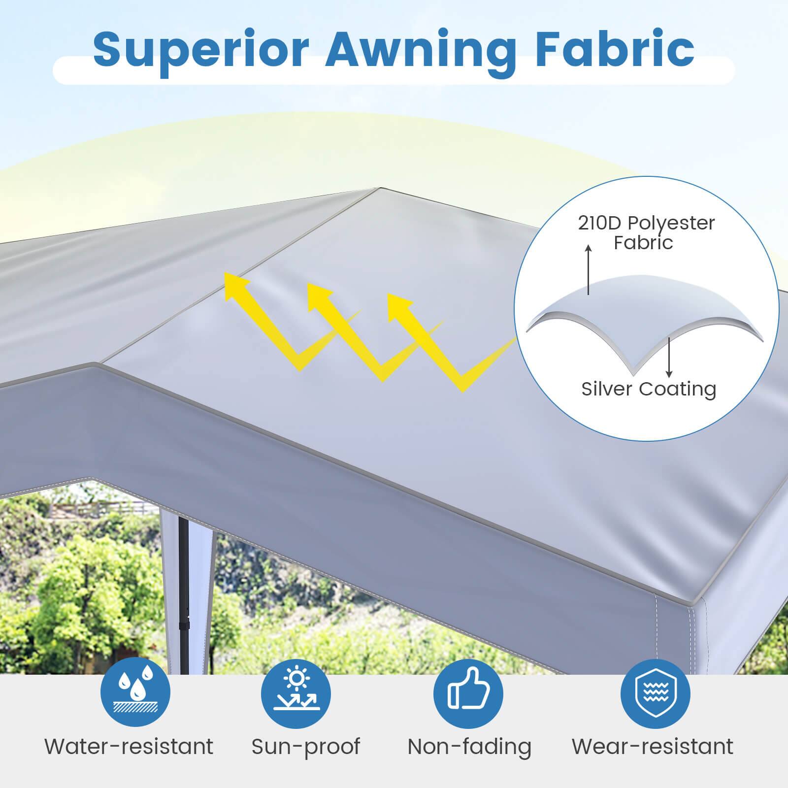 Superior Awning Fabric

- 210D Polyester Fabric
- Silver Coating

Features:
- Water-resistant
- Sun-proof
- Non-fading
- Wear-resistant