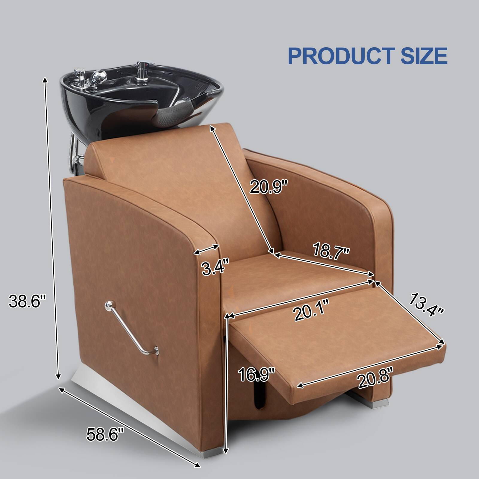PRODUCT SIZE  
20.9" 38.6" 3.4" 18.7" 20.1" 13.4" 16.9" 20.8" 58.6"