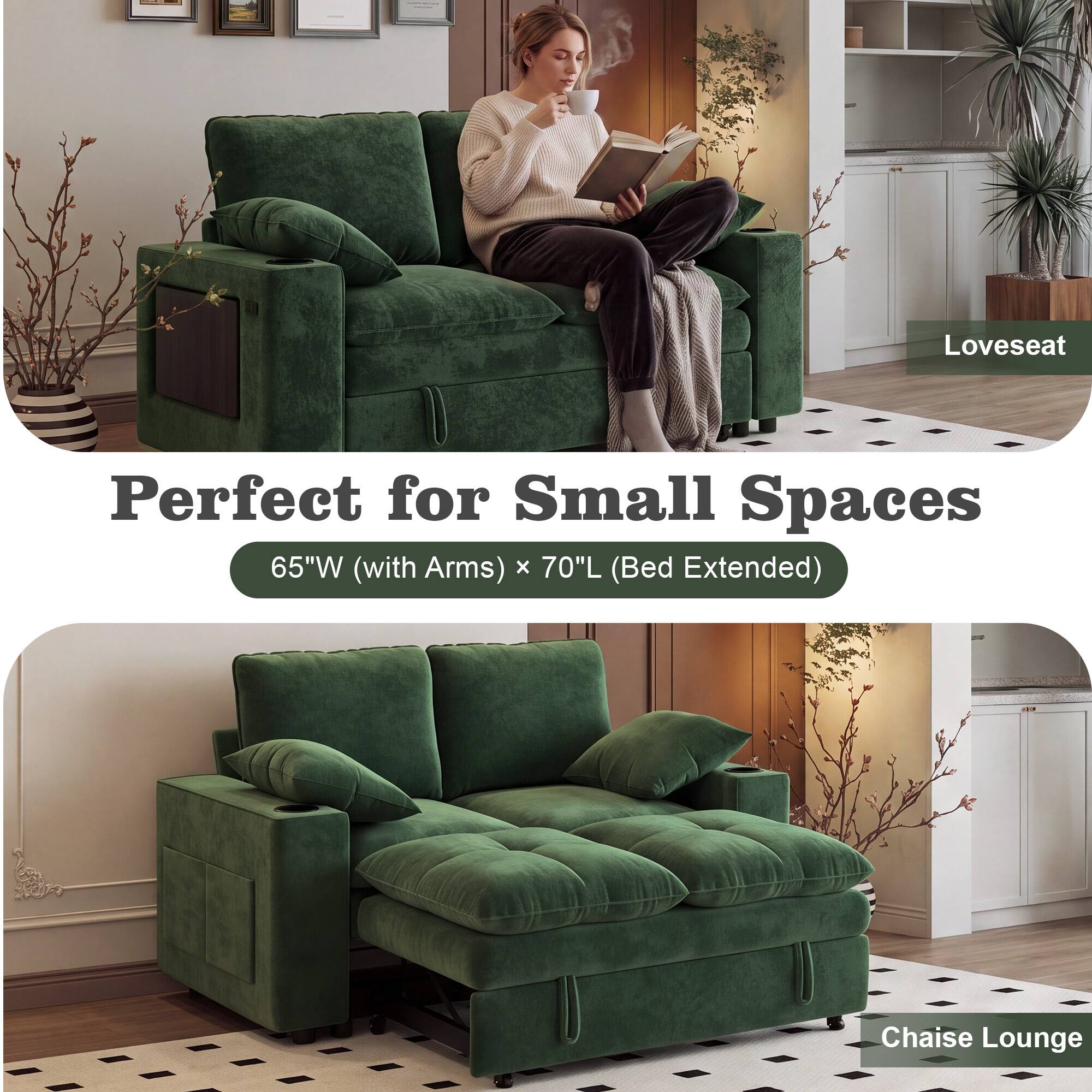 Loveseat  
Perfect for Small Spaces  
65"W (with Arms) x 70"L (Bed Extended)  
Chaise Lounge