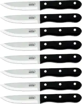 Cook N Home - 8PCS Basic Steak Knife Set, Carbon Alloy Stainless Steel Serrated Blades with Ergonomic Bakelite Handles,Black