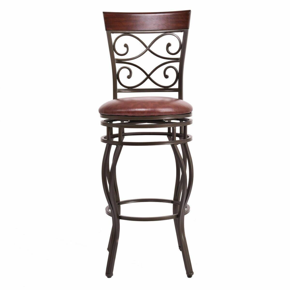 Alt View 4. Gymax - Gymax 2PCS Retro Swivel Bar Stools w/ Padded Seat Home Kitchen Pub Bistro - Cherry + Brown.