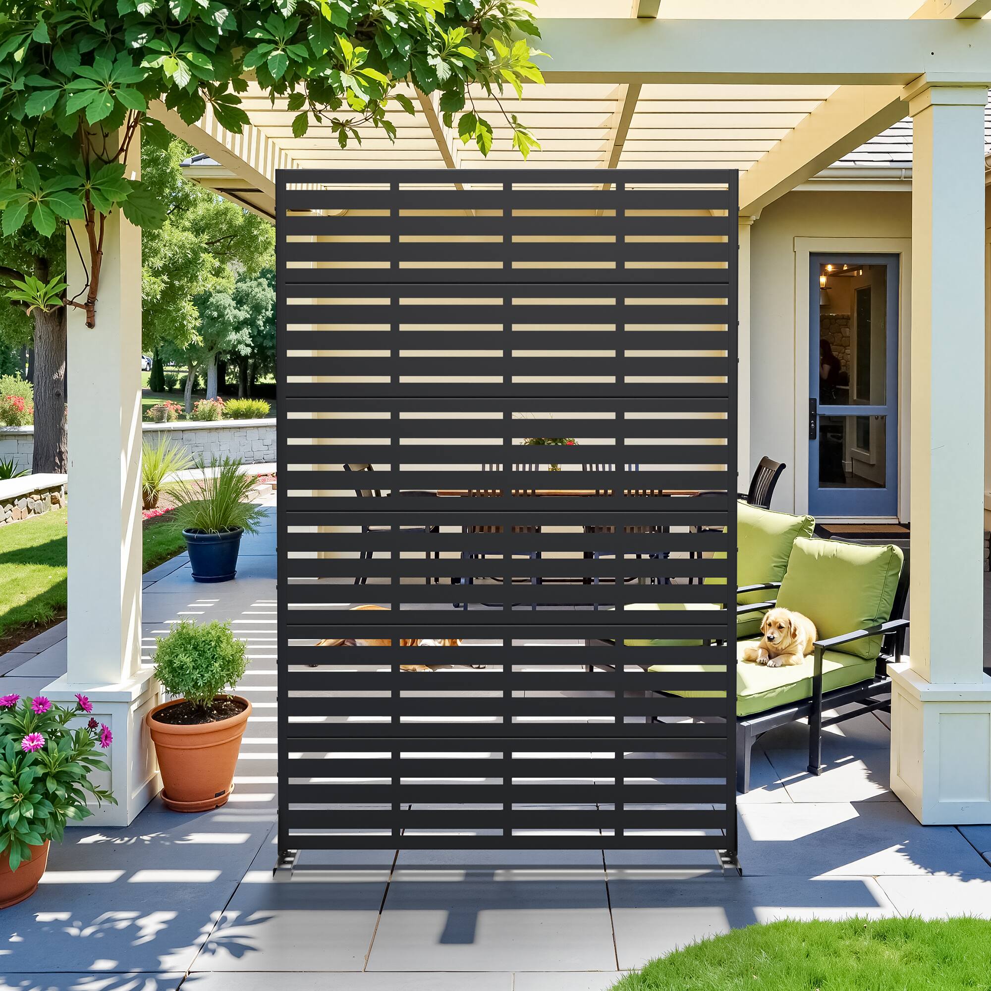 Alt View 3. PexFix - 72 in. x 47 in. Adrian Pattern Metal Outdoor Privacy Screen & Panels, Freestanding Garden Divider Fence - Black.