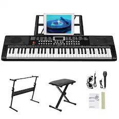 Front. Winado - 61 Key Electronic Keyboard Piano w/ Stand, Bench & Headphones, Microphone Set for Beginners w/LCD Display.