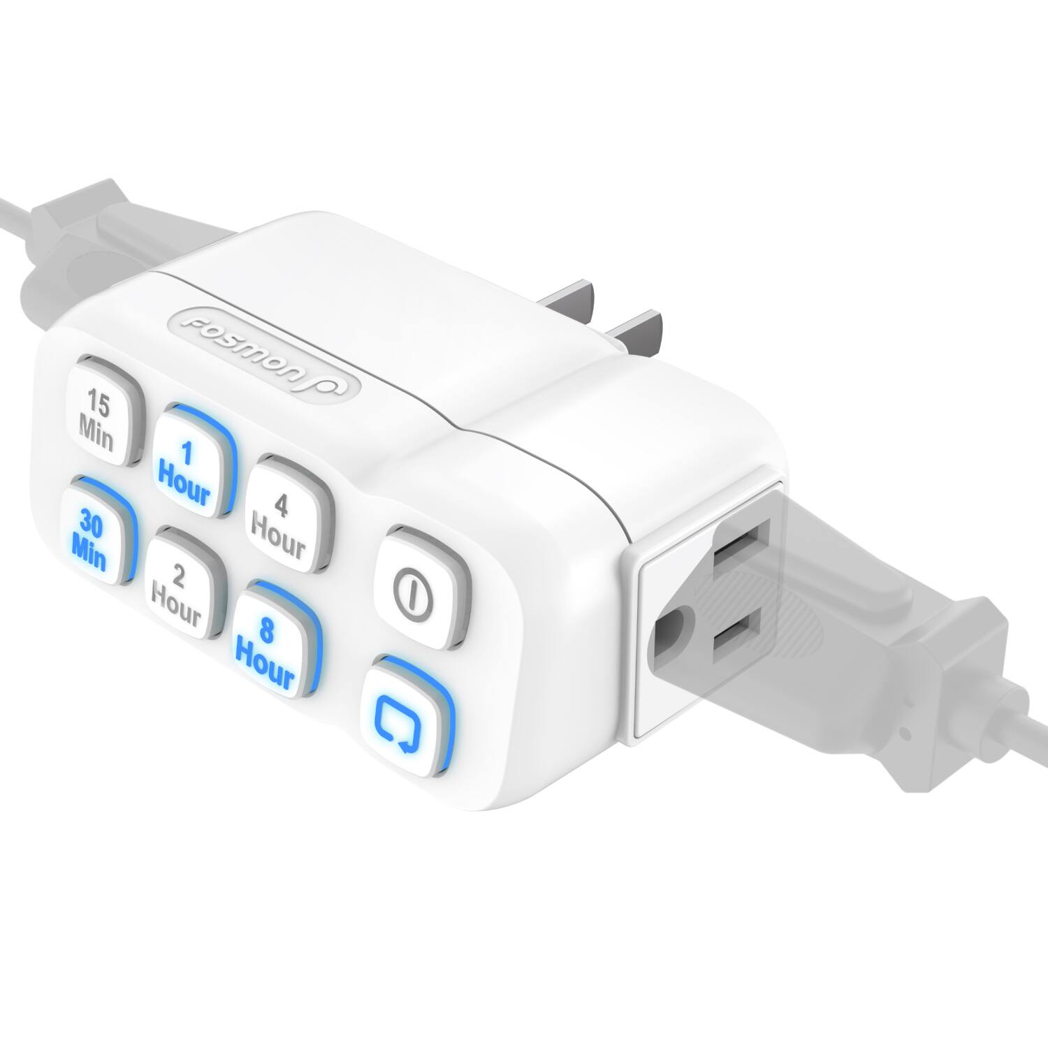 Fosmon - [ETL Listed] Digital Timer Outlet Indoor ,Timer Plug 2 Outlet, 15-30 Min 1-2-4-8 Hour, Grounded 3-Prong - White