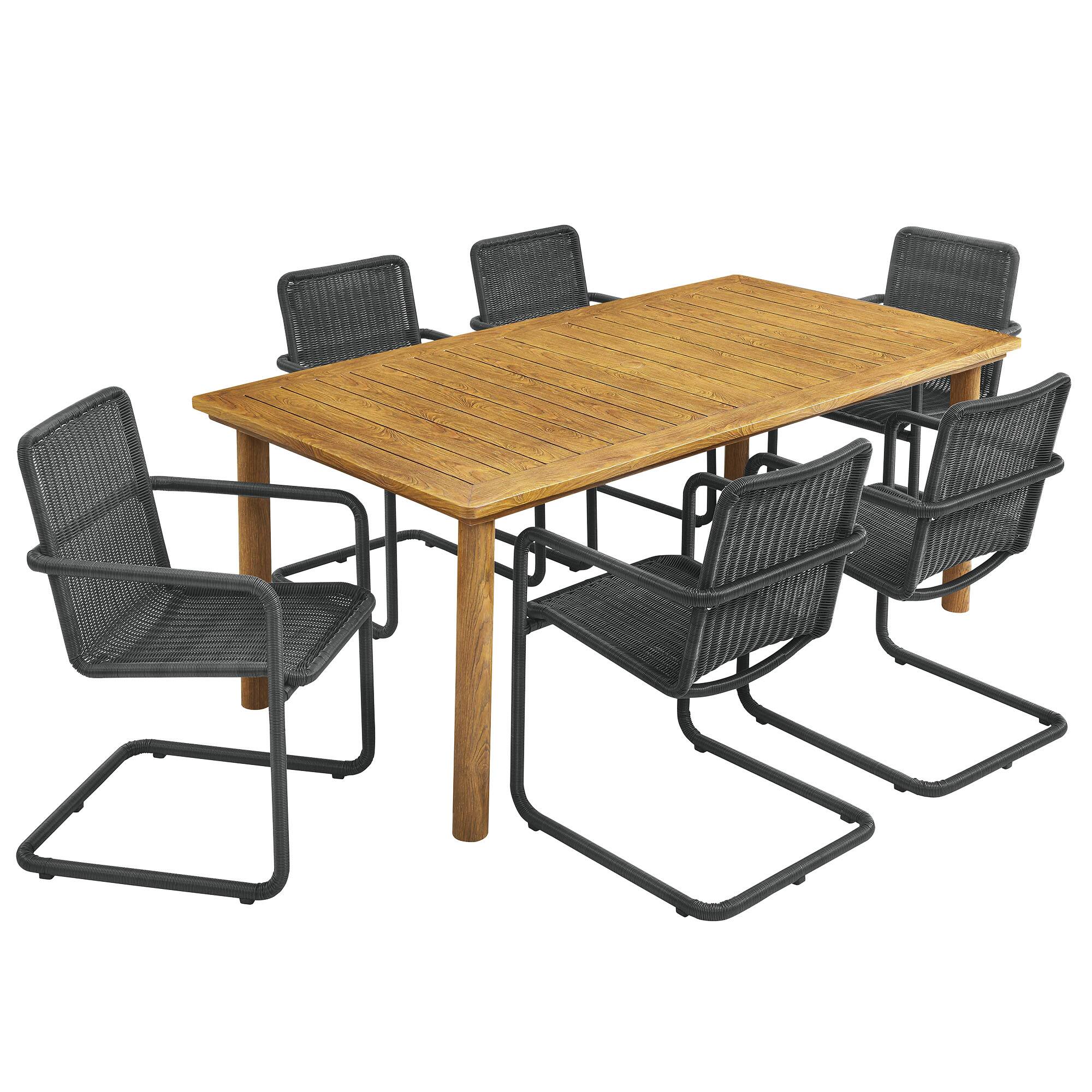 Modway - Abacus 7-Piece Rectangular Outdoor Aluminum Dining Set with Rattan Armchairs - Slate Natural