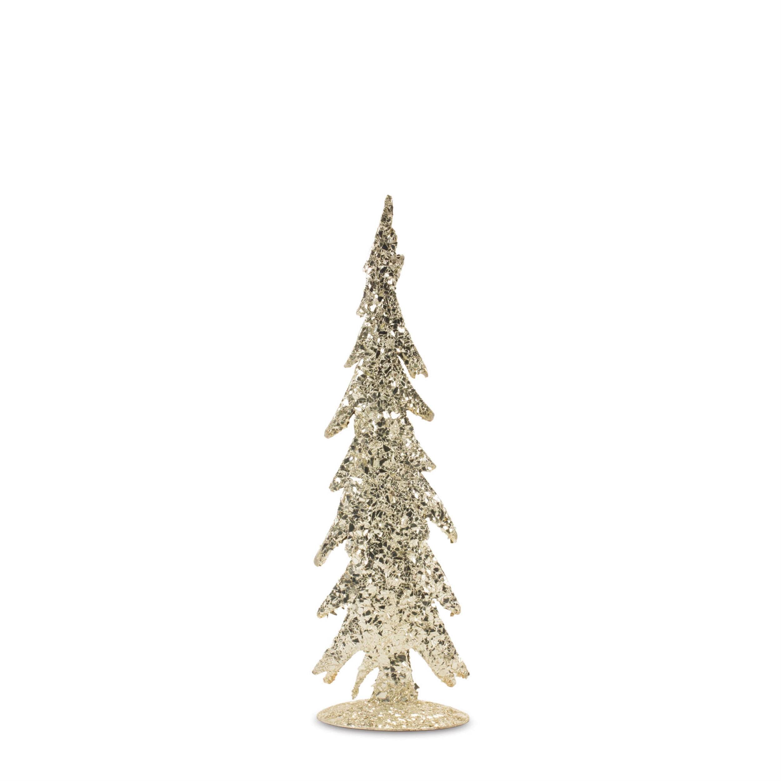 Left. BreeBe - Gold Mosaic Glass Pine Tree (Set of 2) - Gold, Silver.