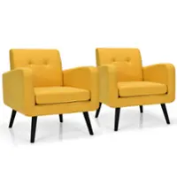 Costway - Accent Armchair Single Sofa Chair Home Office with Wooden Legs (2pc) - Yellow - Front_Zoom