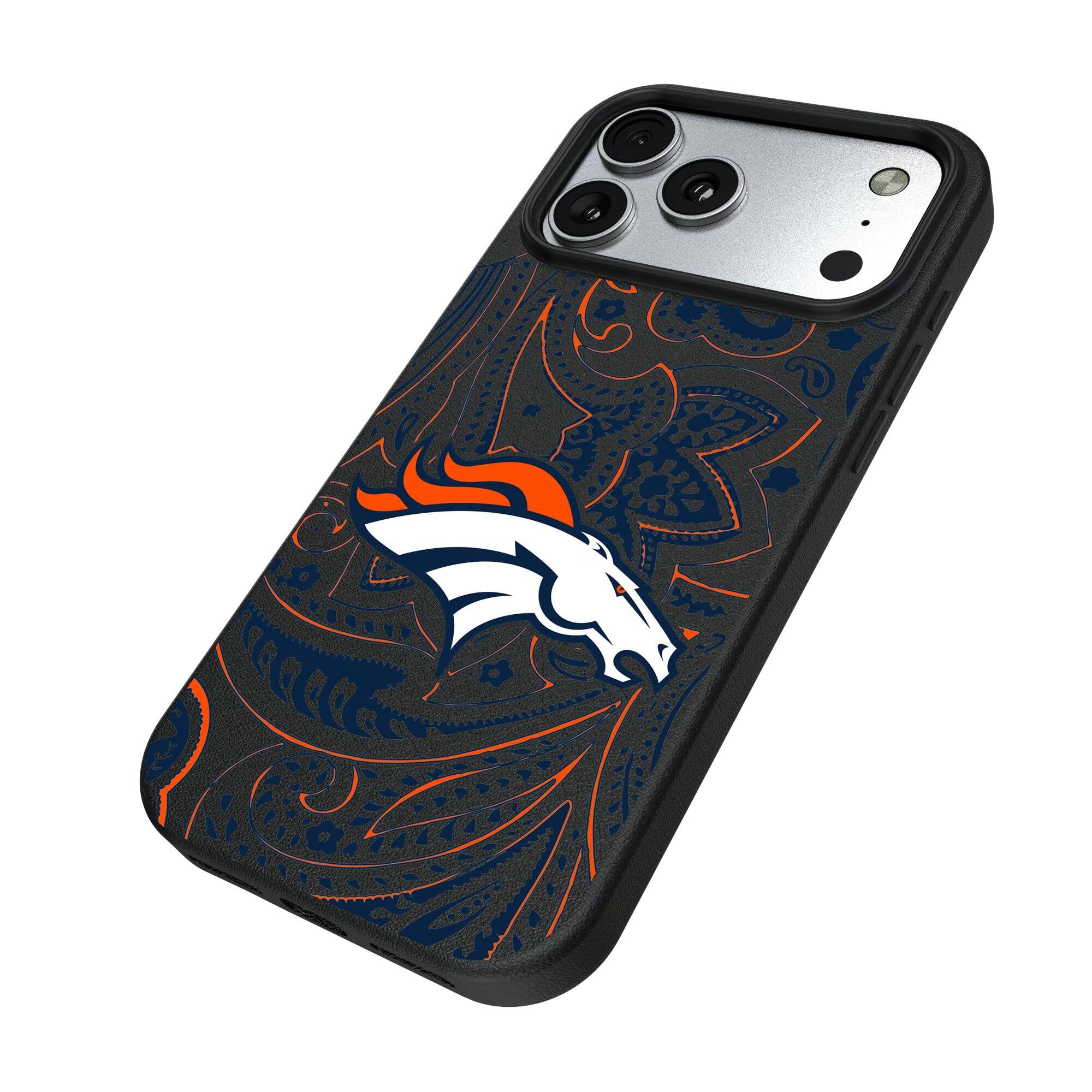 Alt View 1. Keyscaper - Paisley iPhone Magnetic Bump Case - 15 Pro Max - Black.