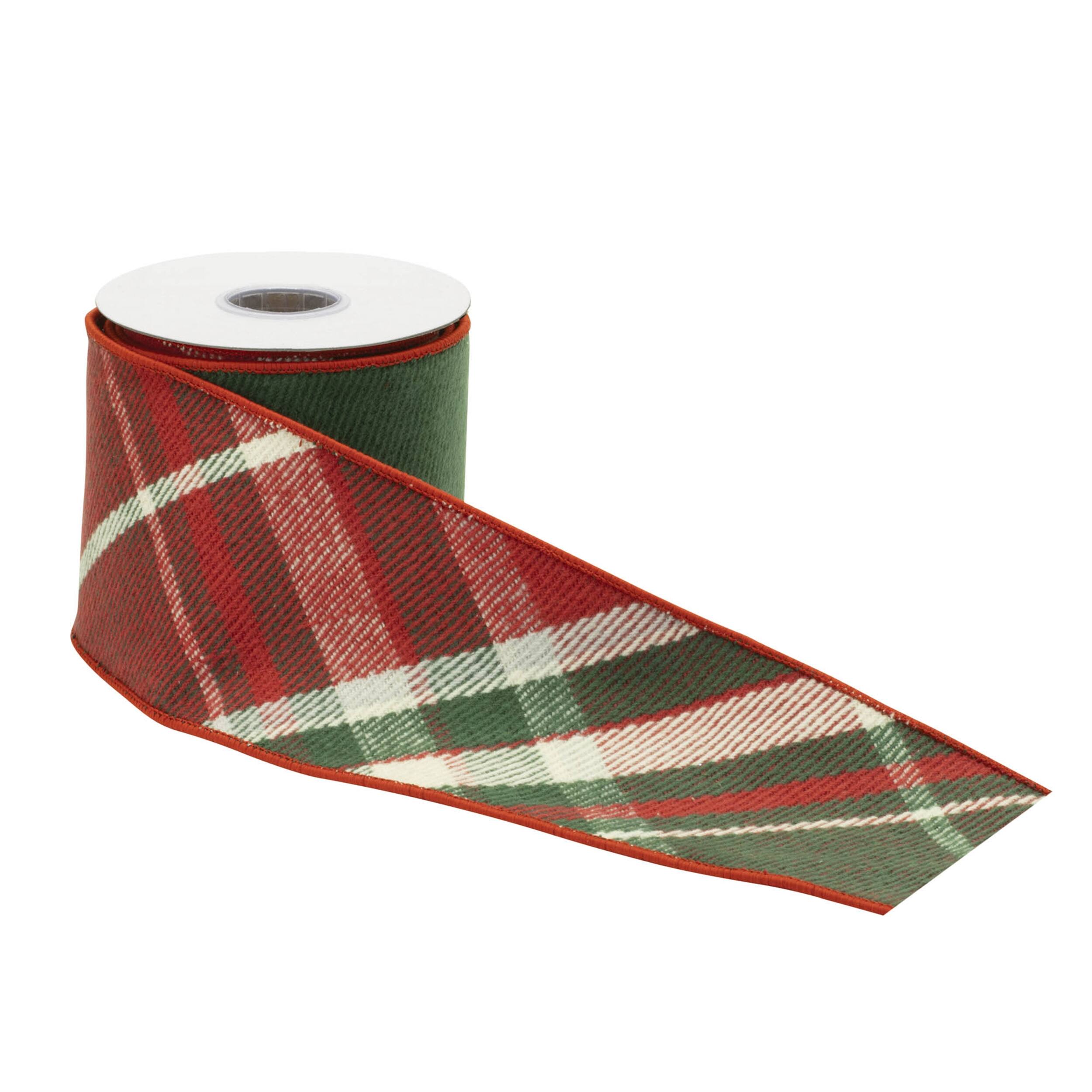 Angle. BreeBe - Plaid Pattern Wired Ribbon 4" x 5 Yds. - Red, Green.