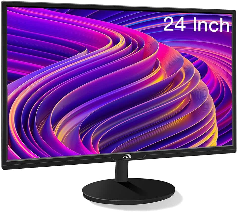 STGAubron - 24 Inch Gaming Computer Monitor, FHD 1920 x 1080P LED Display, 99% sRGB, HDMI, VGA, Ergonomic Tilt Adjustment - Black