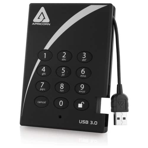 Apricorn - Aegis Padlock 2 TB External Hard Drive - USB 3.0 - 5400 RPM - 8 MB Buffer - Portable - Black