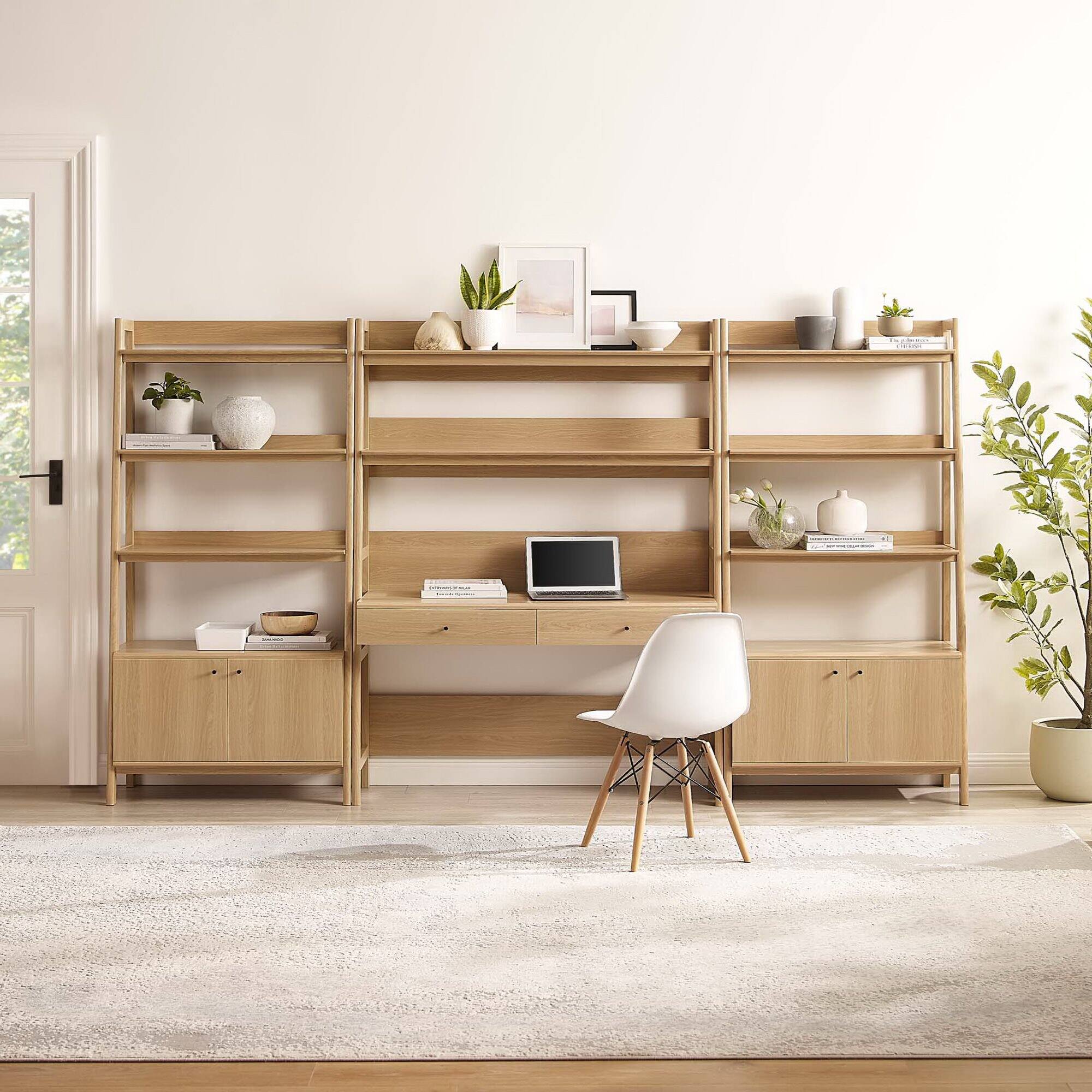 Back. Modway - Bixby 3-Piece Wood Office Desk and Bookshelf by Modway - Oak.