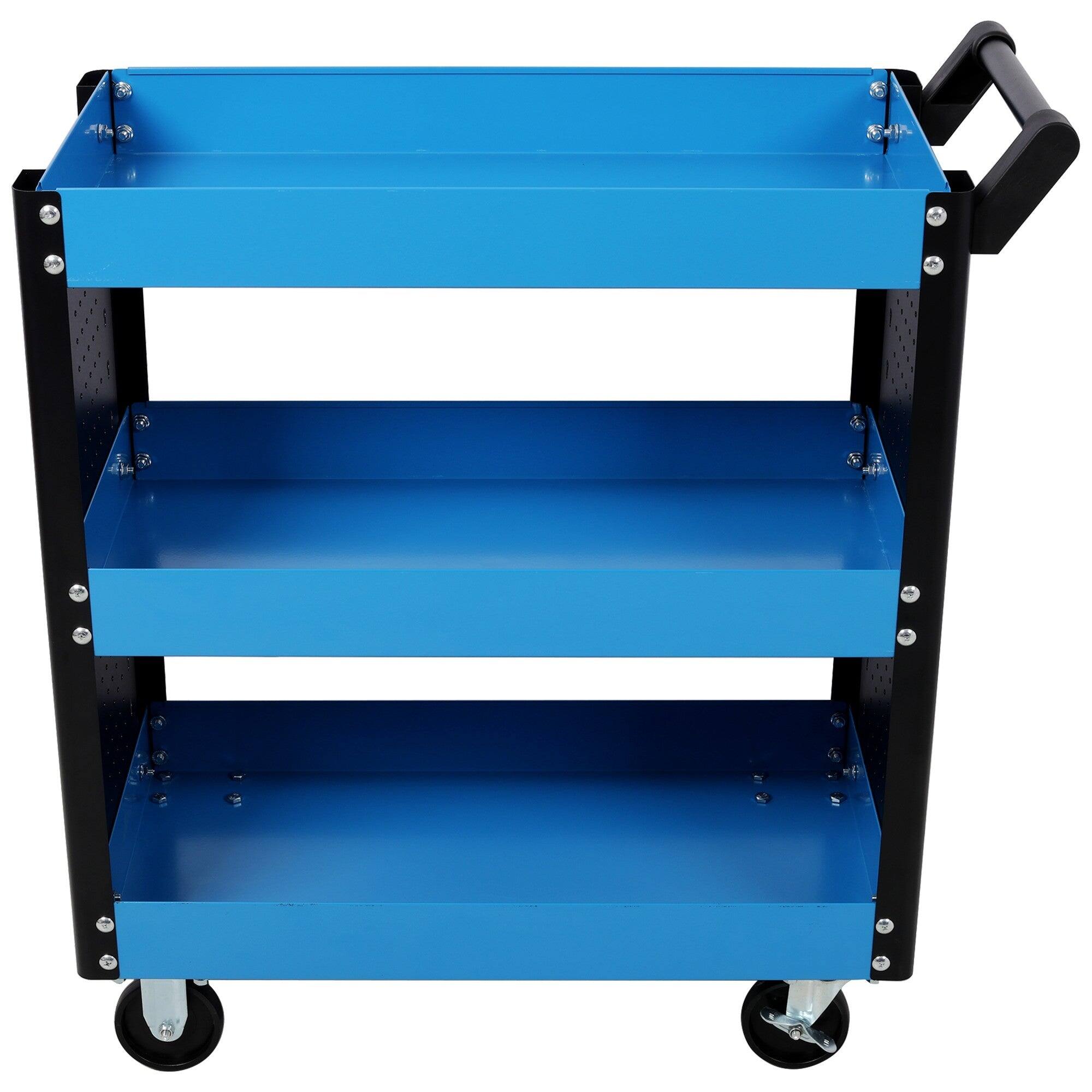 Alt View 1. Boyel Living - 15 Inches 3 Tier Blue Steel Rolling Utility Tool Cart With Pegboard For Garage - Blue.
