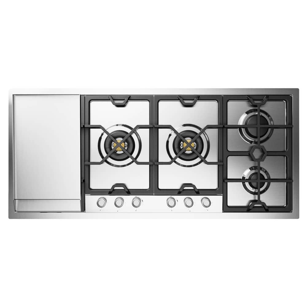 ILVE - Panoramagic Series 48 in. Gas Cooktop with 6 Sealed Burners + Griddle (Natural Gas, Stainless Steel Trim) - Stainless Steel