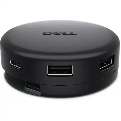 Front. Dell - Pro DA326 7-in-1 USB-C Universal Multiport Travel Hub - Black.