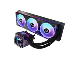 ASRock - PHANTOM GAMING 360 LCD 32mm radiator, 3.4" LCD, VRM module, 360 ARGB unified-frame fan, version - Black