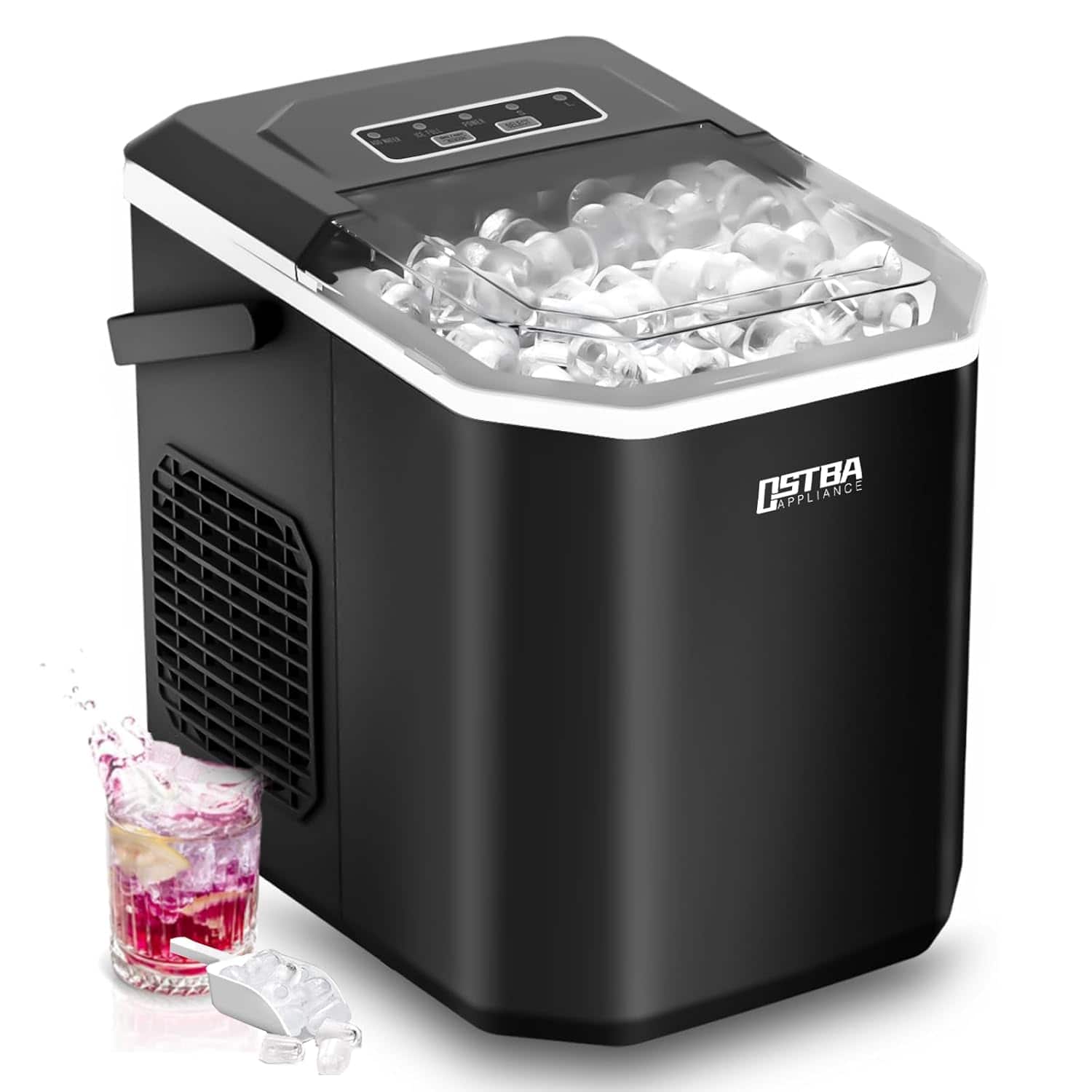OSTBA - Portable Countertop Ice Maker , 9 Cubes in 6 Minutes, 26lbs/Day，Self-Cleaning - Black