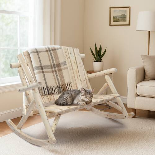 Alt View 7. Winado - 38in 1PC Wooden Rocking Chair Adirondack Rustic with High Back, Slatted Seat, Backrest for Outdoor Garden  Backyard - Natural.