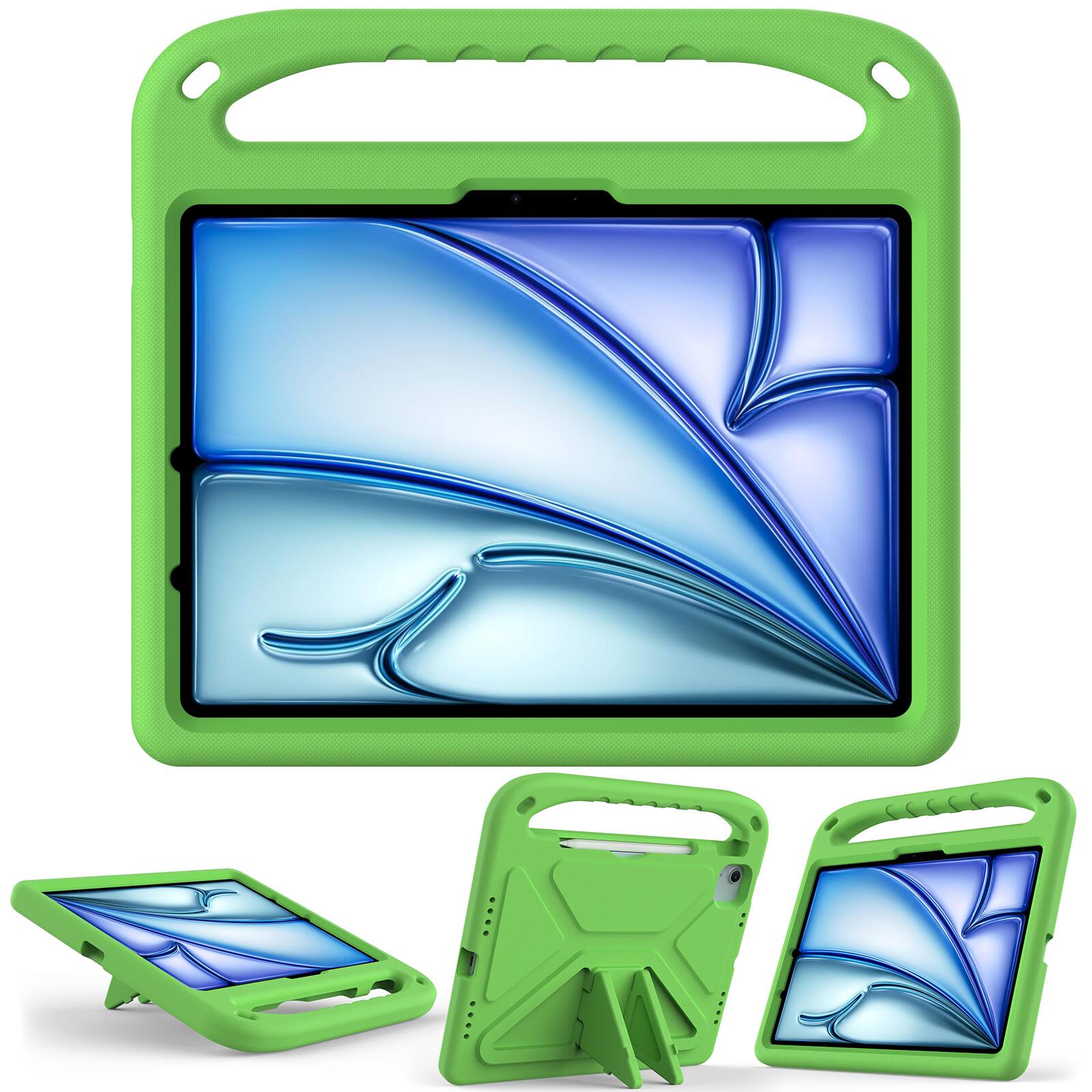 Left. UUCOVER - Lightweight EVA Case for iPad Air 11-inch M4 M3 M2 (2026/2025/2024) Shockproof Handle Kickstand Anti-Slip Cover - Green.