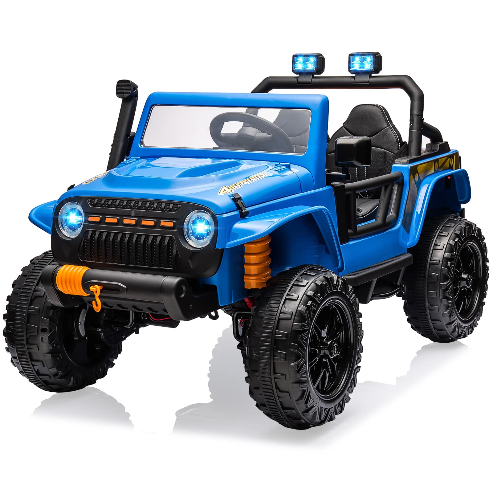 Front. GARVEE - 24V 4WD 2-Seater Kids Ride On Truck, Electric Vehicle w/4×55W Motors, Remote, LED Lights, Music & Suspension - Blue.