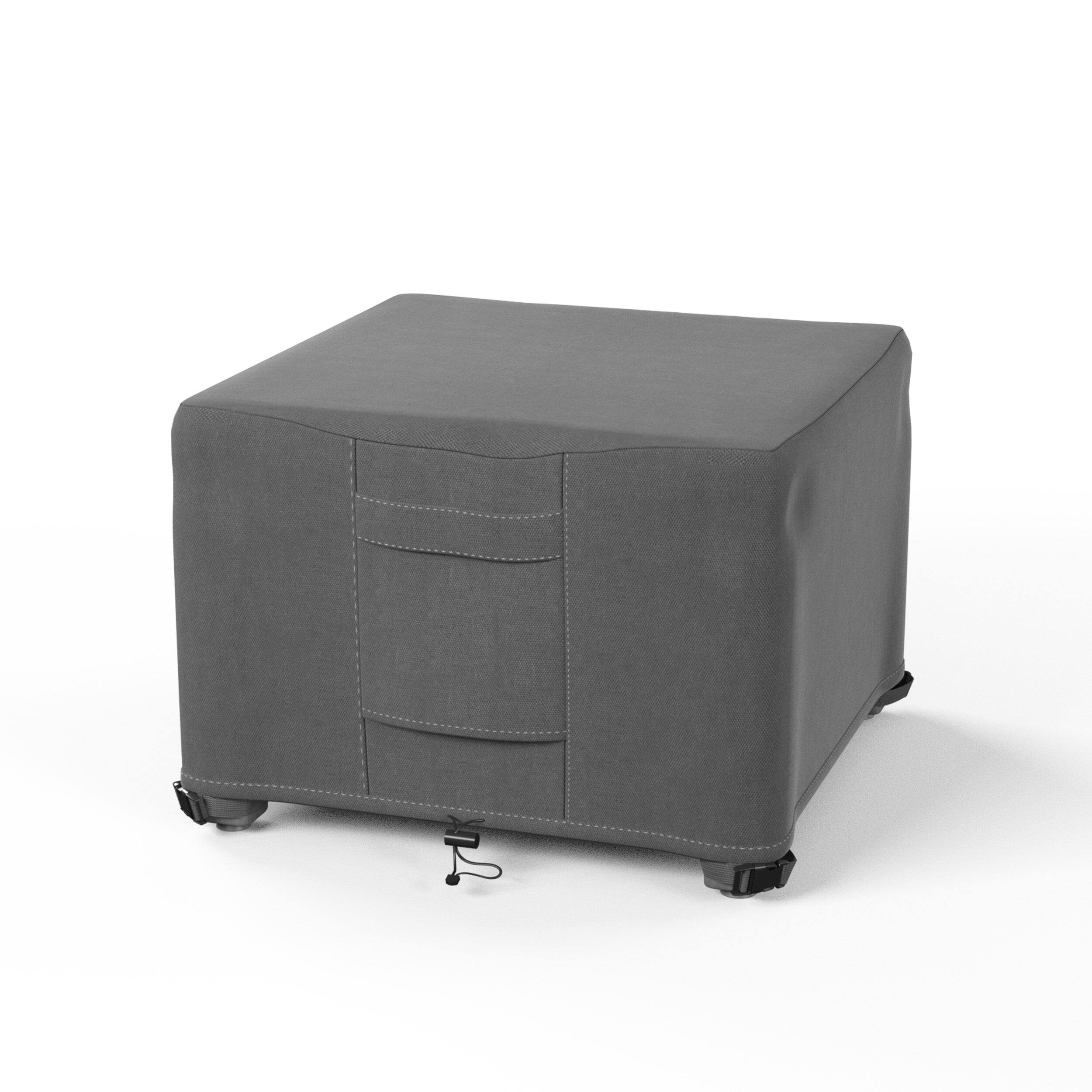 Front. KHOMO GEAR - Heavy-Duty Small Ottoman Cover, Waterproof Outdoor Furniture Protector, Fade & Weather Resistant - Grey.