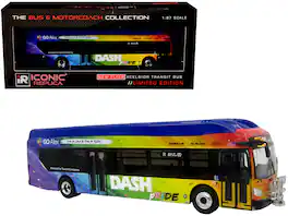 New Flyer Xcelsior XN40 Transit Bus Blue with Rainbow Graphics Limited Edition 1/87 (HO) Scale Model by Iconic Replicas