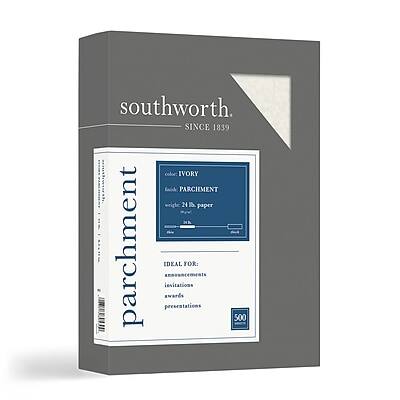 southworth  
SINCE 1839  

parchment  
color IVORY  
weight 24# parchment paper  

IDEAL FOR:  
invitations  
awards  
presentations  

500