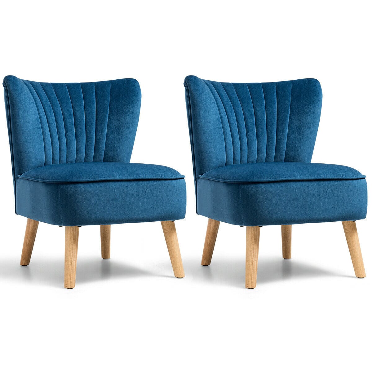 Costway - 2PCS Accent Chair Leisure Chair Single Sofa Armless w/ Wood Legs - Blue