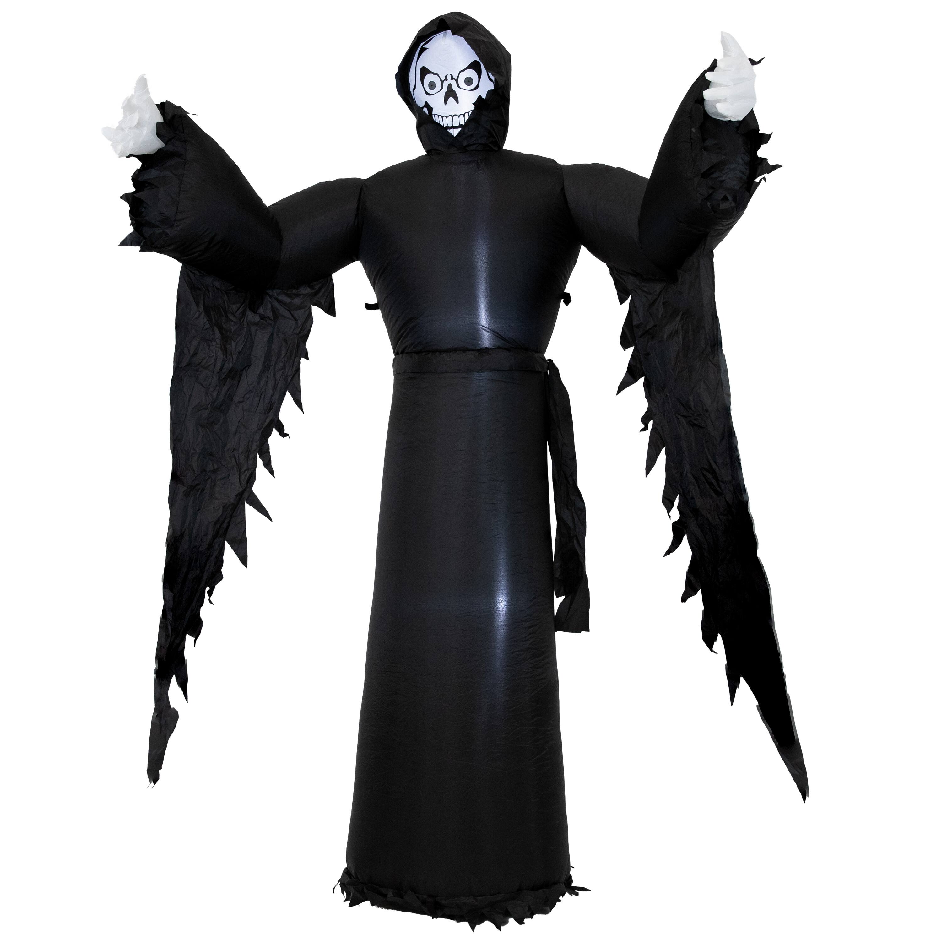 Front. Sunnydaze - 7 ft Grisly Grim Reaper Outdoor Inflatable Halloween Decoration - Black.