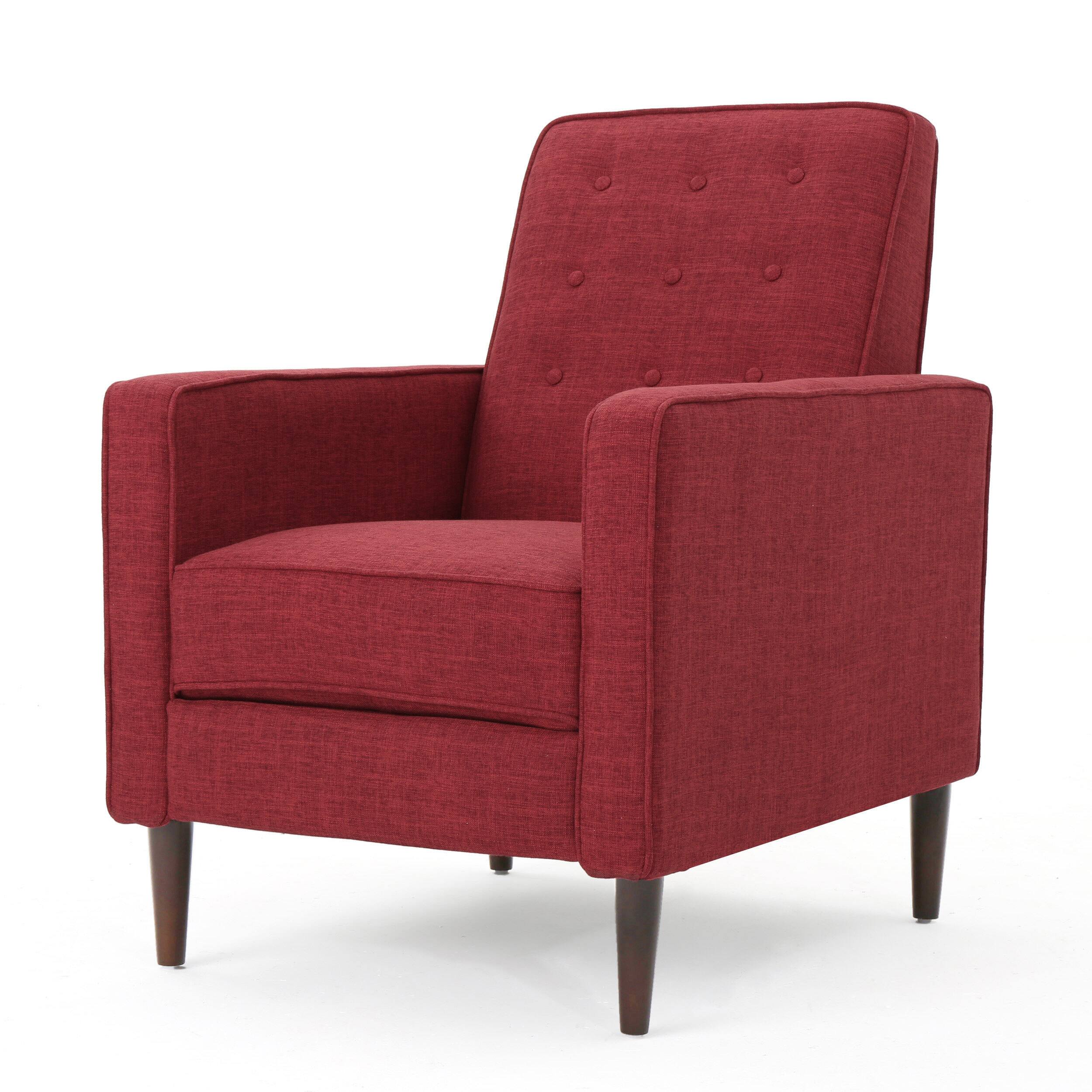 Alt View 6. APRILSOUL - Fabric Recliner Chair Mid Century Modern Pushback Single Sofa Thicker Cushion Tufted Wooden Leg - Red.