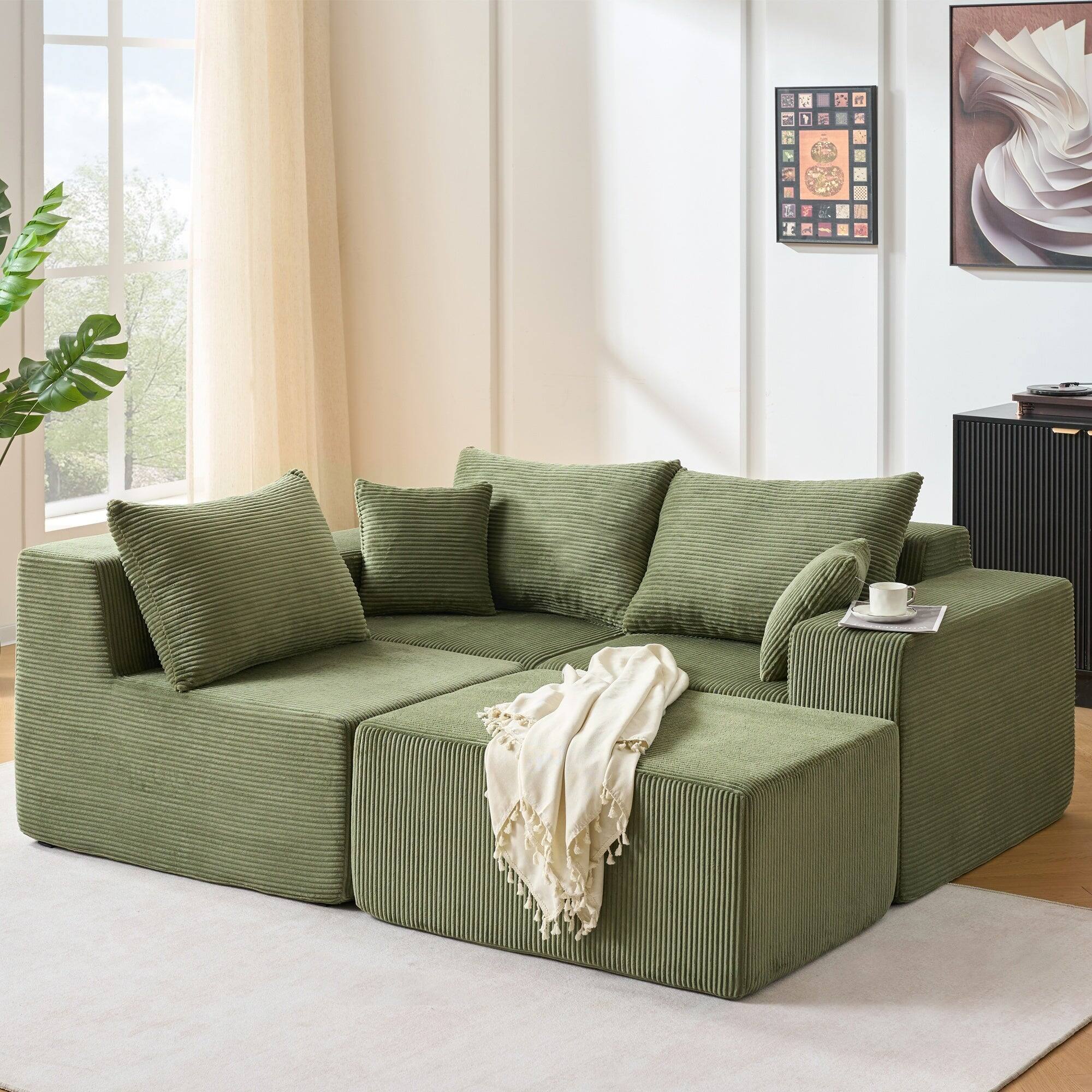 Alt View 4. Boyel Living - Compressed Modular Green Corduroy Sofa No Assembly Required 4-Seat - Green.
